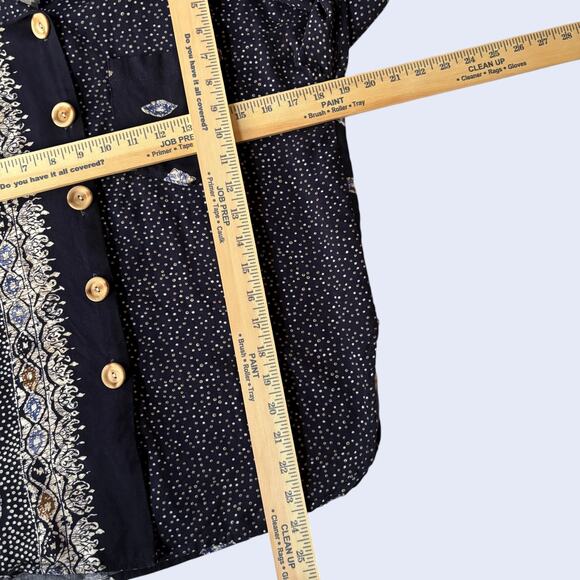 Ms Choice Petite 90s Rayon Button Blouse Navy Mixed Polka Dot Medallion 3/4 - Picture 4 of 6